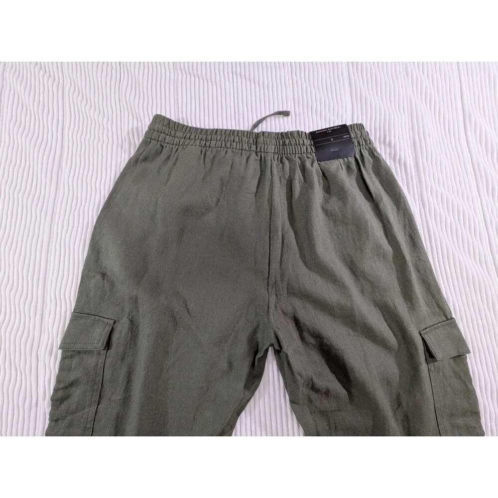 Banana Republic Pants Womens Petite S Green Linen Cargo Jogger Pull On Casual